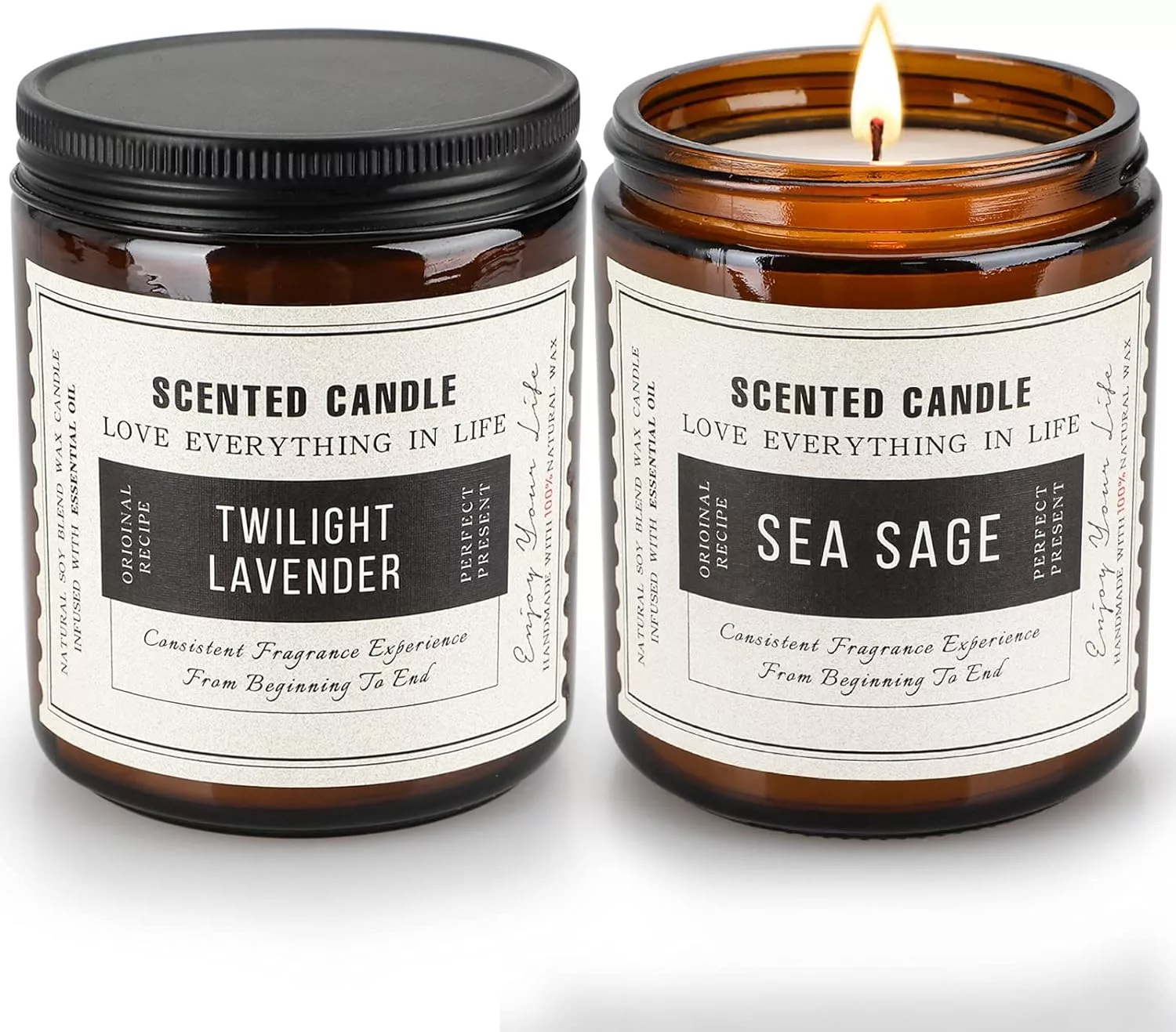 Premium Scented Candles for Home - Twilight Lavender and Sea Sage, 14.4 Oz (Pack of 2) in Elegant Amber Glass Jars, 100 Hour Burn Time, Ideal Gifts for Any Occasion