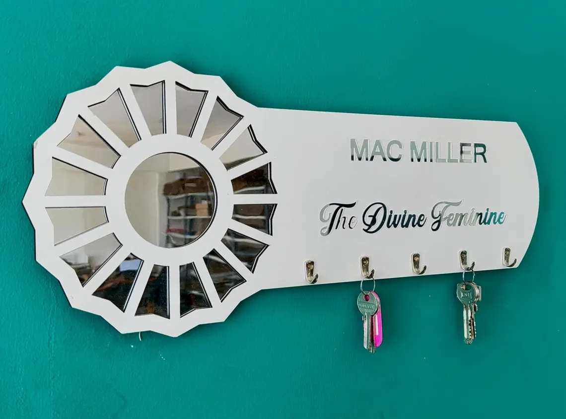 Divine Feminine Mirror Key Holder: Handmade Wood & Acrylic 3D Wall Decor